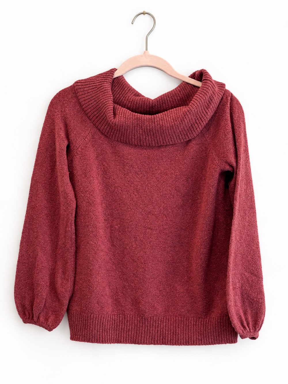 American Eagle Cowl Neck Sweater M Dusty Rose Mauve Balloon Sleeve Soft Knit